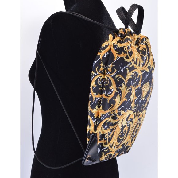 NEW Versace $1,095 Baroque Medusa Print Nylon Cinched Drawstring Purse Backpack main image 4